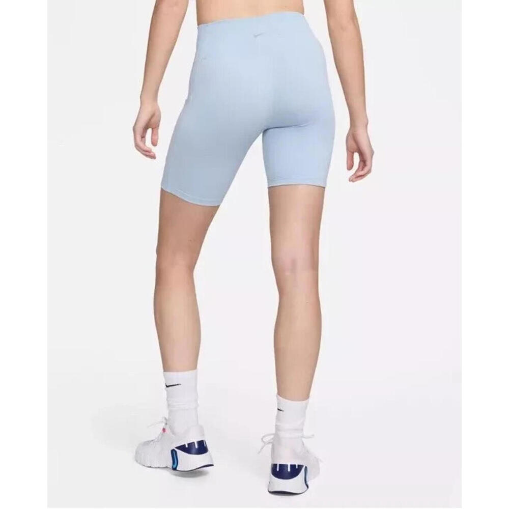 $45 NIKE Women's One Blue  High-Waisted 8" Pockets Biker Shorts FZ6758-440 Sz M - Picture 4 of 5